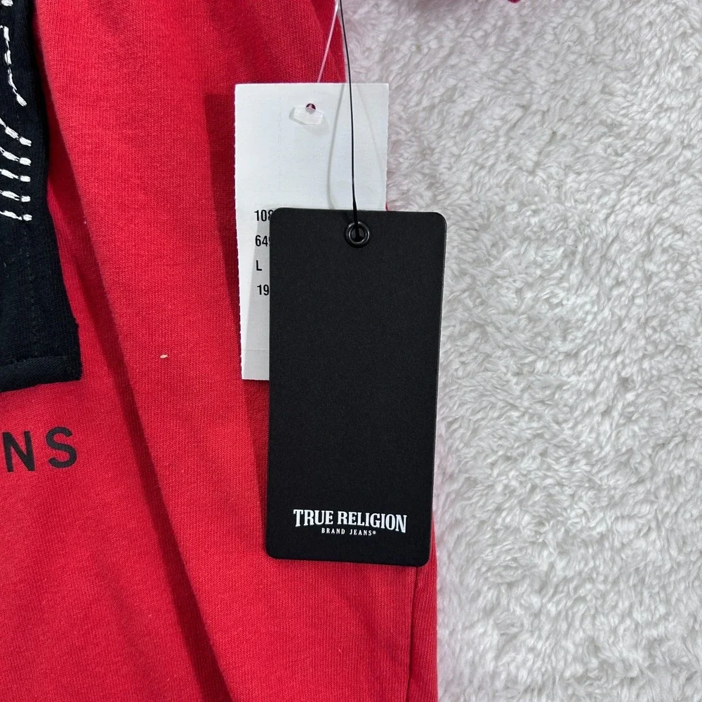 New True‎ Religion Tee Men's Large Red Sashiko  Crewneck Graphic